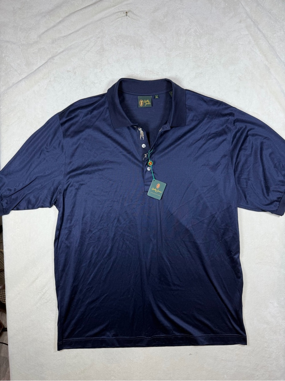 NWT Bobby Jones XL (Fits Big) Midnight Navy Polo Shirt Golf Collar Motif Stretch